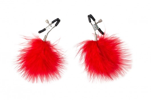 Зажимы на соски с красным пухом Euphoric - Lola Games - купить с доставкой в Балашихе