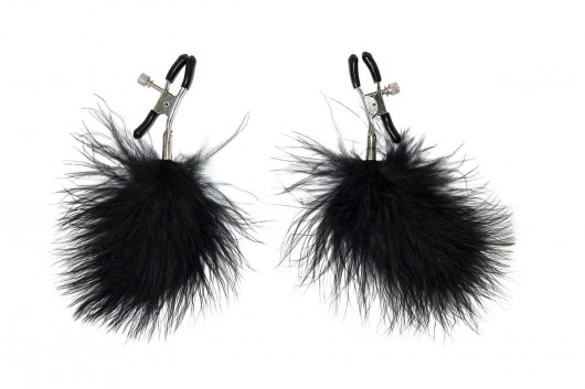 Зажимы на соски с черным пухом Euphoric - Lola Games - купить с доставкой в Балашихе