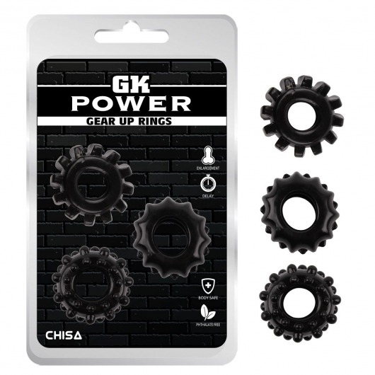 Набор из 3 черных эрекционных колец Gear Up Rings - Chisa - в Балашихе купить с доставкой