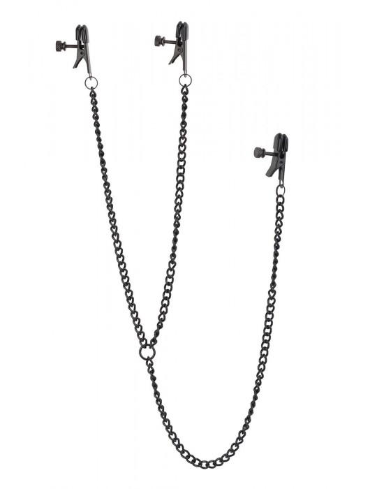Черные зажимы на соски и клитор на цепочке DELUXE NIPPLE   CLIT CLAMPS - Dream Toys - купить с доставкой в Балашихе
