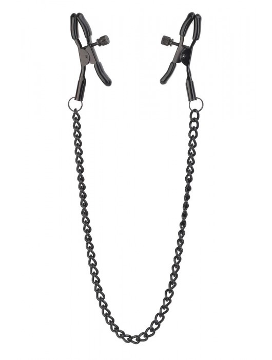 Черные зажимы на соски на цепочке BLAZE DELUXE NIPPLE CLAMPS - Dream Toys - купить с доставкой в Балашихе