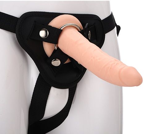 Телесный страпон на черных трусиках STRAP ON REAL DILDO - 20 см. - Dream Toys - купить с доставкой в Балашихе