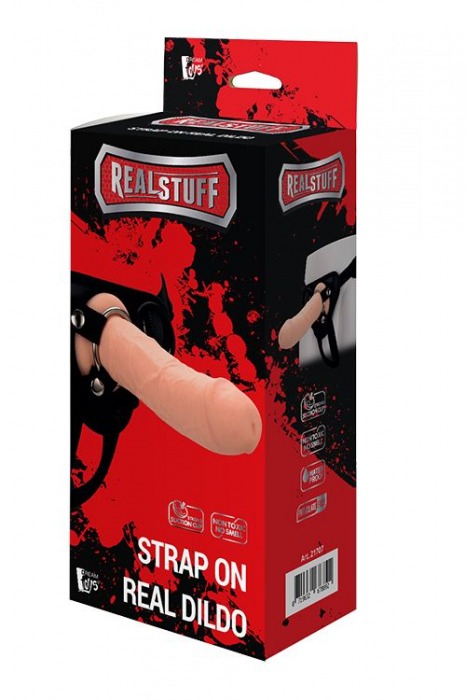 Черные трусики с телесной насадкой STRAP ON REAL DILDO - 21 см. - Dream Toys - купить с доставкой в Балашихе