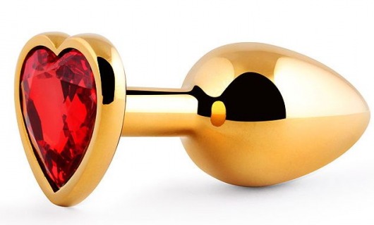 Золотистая анальная пробка с красным стразом-сердечком - 8 см. - Anal Jewelry Plug - купить с доставкой в Балашихе