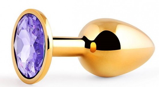 Золотистая анальная пробка с фиолетовым стразом - 7,2 см. - Anal Jewelry Plug - купить с доставкой в Балашихе