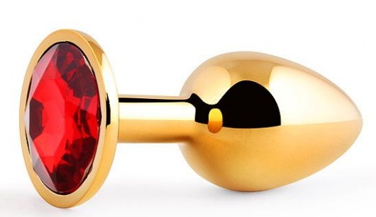 Золотистая анальная пробка с красным стразом - 7,2 см. - Anal Jewelry Plug - купить с доставкой в Балашихе