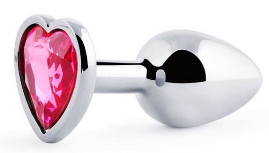 Серебристая анальная пробка с розовым кристаллом-сердечком - 7 см. - Anal Jewelry Plug - купить с доставкой в Балашихе
