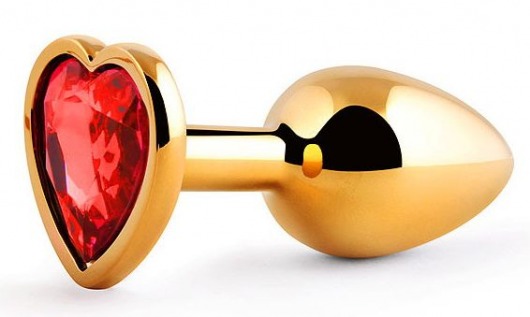 Золотистая анальная пробка с красным стразом-сердечком - 7 см. - Anal Jewelry Plug - купить с доставкой в Балашихе