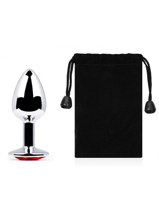 Серебристая анальная пробка с красным стразом - 7,2 см. - Anal Jewelry Plug - купить с доставкой в Балашихе