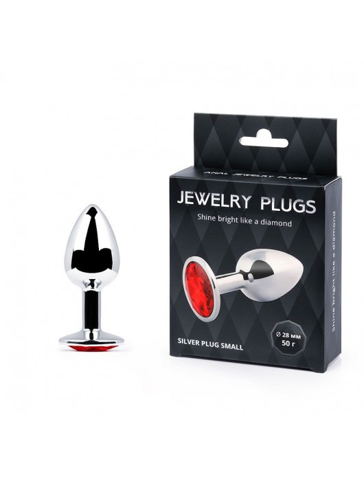 Серебристая анальная пробка с красным стразом - 7,2 см. - Anal Jewelry Plug - купить с доставкой в Балашихе