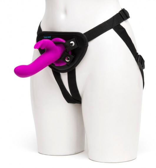 Лиловый страпон Rechargeable Vibrating Strap-On Harness Set - 17,6 см. - Happy Rabbit - купить с доставкой в Балашихе
