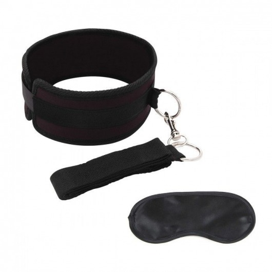 Черный ошейник с длинным поводком Collar and Leash Set - Lux Fetish - купить с доставкой в Балашихе