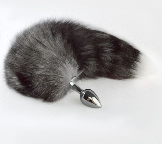 Серебристая анальная пробка с серым хвостиком - Sitabella - купить с доставкой в Балашихе