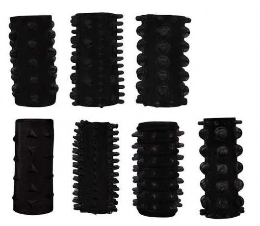 Набор из 7 черных насадок PENIS SLEEVES SET - Dream Toys - в Балашихе купить с доставкой