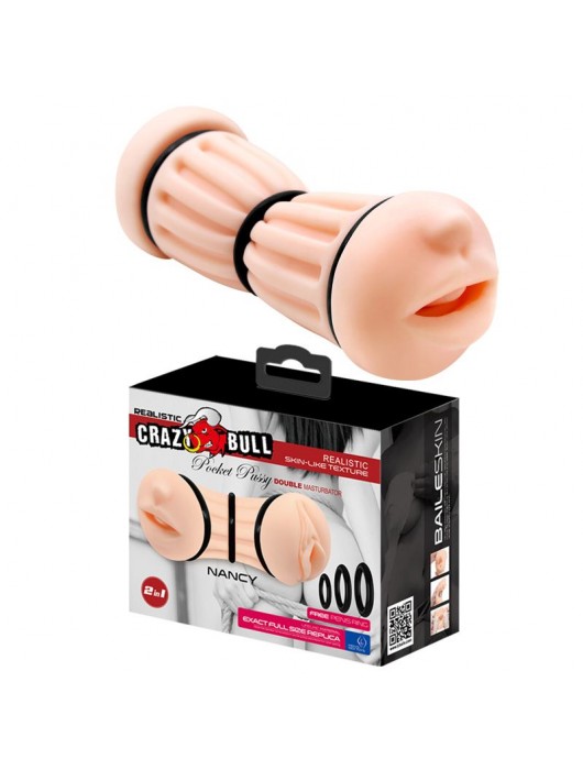 Телесный двусторонний мастурбатор Nancy - ротик и вагина - Baile - в Балашихе купить с доставкой
