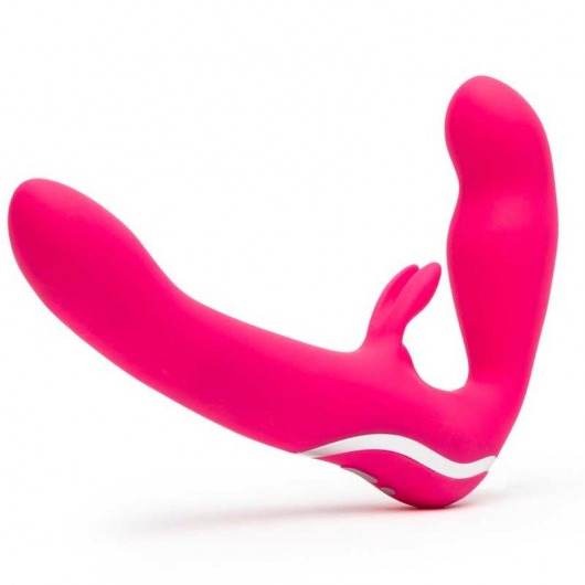 Ярко-розовый безремневой страпон Rechargeable Vibrating Strapless Strap-On - Happy Rabbit - купить с доставкой в Балашихе