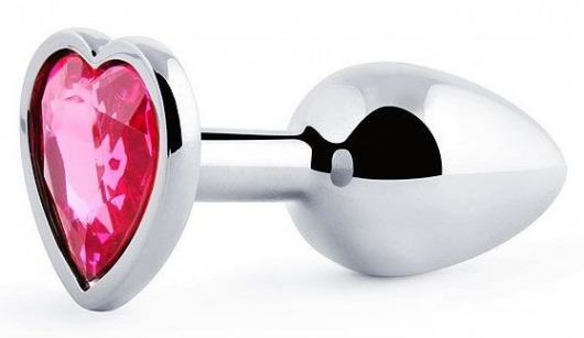 Серебристая анальная пробка с малиновым кристаллом-сердечком - 7 см. - Anal Jewelry Plug - купить с доставкой в Балашихе