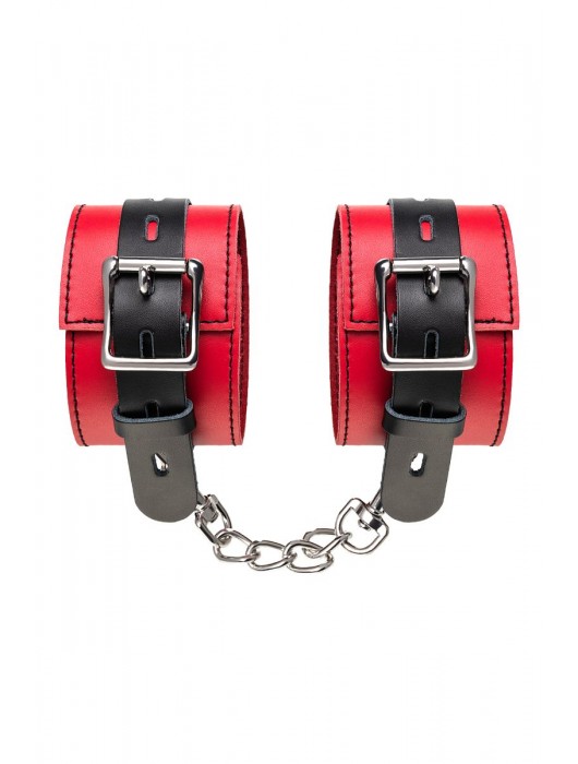 Красно-черные оковы на ноги из кожи - ToyFa - купить с доставкой в Балашихе
