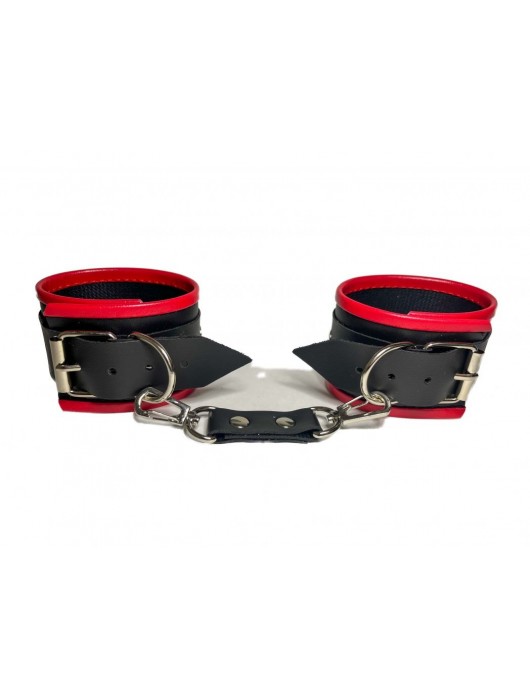 Черно-красные наручники из эко-кожи - БДСМ Арсенал - купить с доставкой в Балашихе