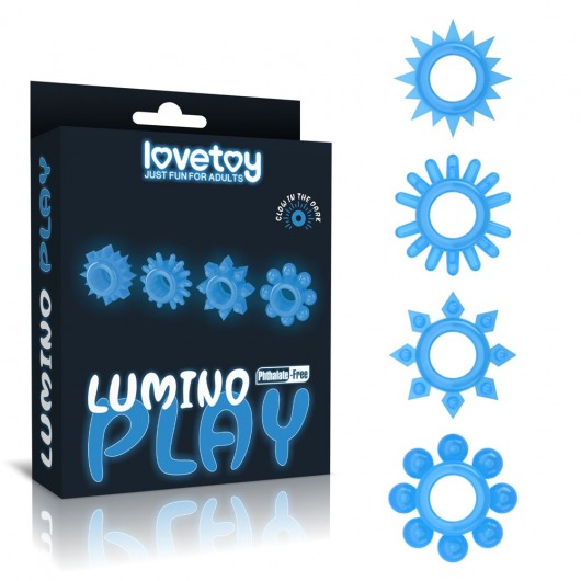 Набор из 4 голубых, светящихся в темноте эрекционных колец Lumino Play - Lovetoy - в Балашихе купить с доставкой