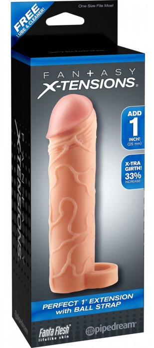 Телесная насадка с кольцом Perfect 1 Extension with Ball Strap - 17 см. - Pipedream - в Балашихе купить с доставкой