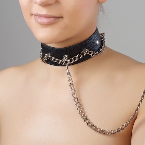 Чёрный ошейник из натуральной кожи - Sitabella - купить с доставкой в Балашихе