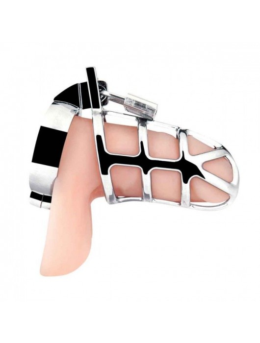 Серебристая металлическая клетка для члена с замком Enslave Cock Cage - BlueLine - купить с доставкой в Балашихе