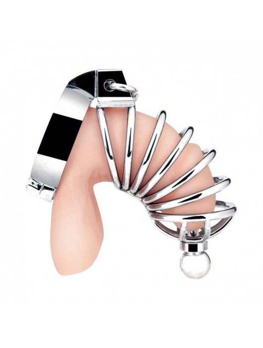 Серебристая клетка для члена Urethral Play Cage - BlueLine - купить с доставкой в Балашихе