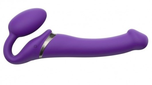 Фиолетовый безремневой вибрострапон Vibrating Bendable Strap-On - size L - Strap-on-me - купить с доставкой в Балашихе