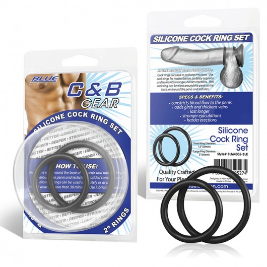 Набор из двух черных силиконовых колец разного диаметра SILICONE COCK RING SET - BlueLine - в Балашихе купить с доставкой