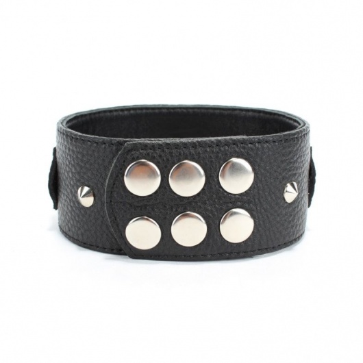 Черный кожаный ошейник с короткими шипами - БДСМ Арсенал - купить с доставкой в Балашихе