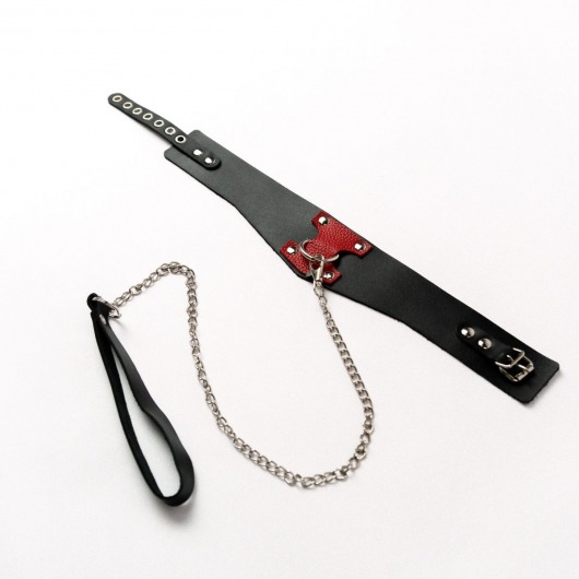 Черный широкий ошейник с красным декором и поводком - Crazy Handmade - купить с доставкой в Балашихе