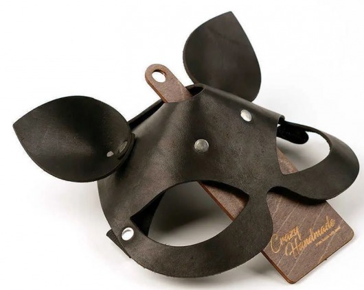 Черная кожаная маска  Кошка  с маленькими ушками - Crazy Handmade - купить с доставкой в Балашихе