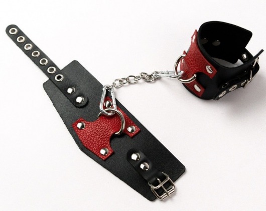 Черные кожаные оковы с красными вставками - Crazy Handmade - купить с доставкой в Балашихе