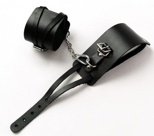 Черные кожаные оковы с креплением в виде веревочек - Crazy Handmade - купить с доставкой в Балашихе