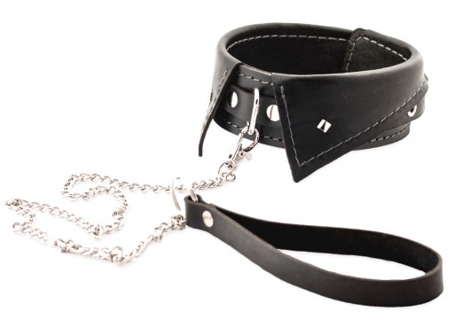 Черный ошейник-воротничок с металлическим поводком - Crazy Handmade - купить с доставкой в Балашихе