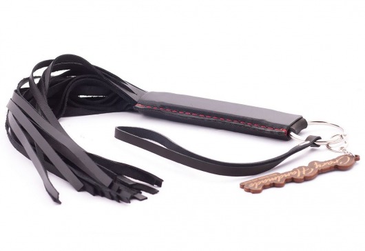 Черная кожаная плеть с удобной ручкой - 50 см. - Crazy Handmade - купить с доставкой в Балашихе