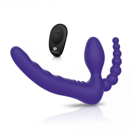 Фиолетовый безремневой страпон с пультом ДУ 7’’ Remote Control Strapless - 24 см. - Pegasus - купить с доставкой в Балашихе