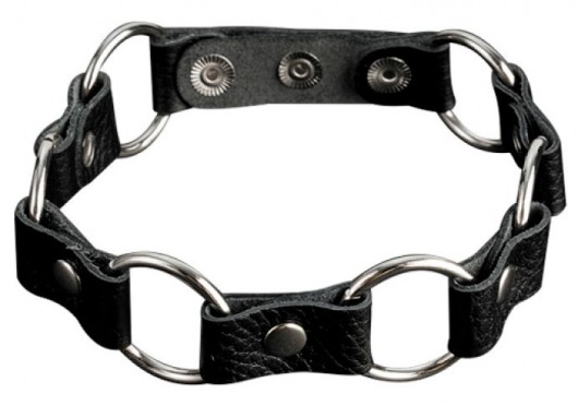 Кожаный черный ошейник с кольцами - Sitabella - купить с доставкой в Балашихе