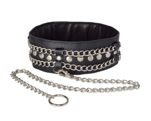 Чёрный ошейник с цепочками и поводком - Sitabella - купить с доставкой в Балашихе