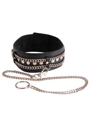 Чёрный ошейник с цепочками и поводком - Sitabella - купить с доставкой в Балашихе