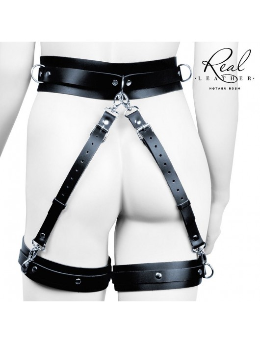 Черный кожаный пояс с гартерами - S-M - Notabu - купить с доставкой в Балашихе