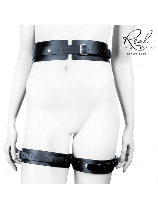 Черный кожаный пояс с гартерами - S-M - Notabu - купить с доставкой в Балашихе