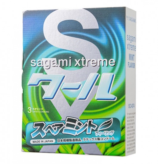 Презервативы Sagami Xtreme Mint с ароматом мяты - 3 шт. - Sagami - купить с доставкой в Балашихе