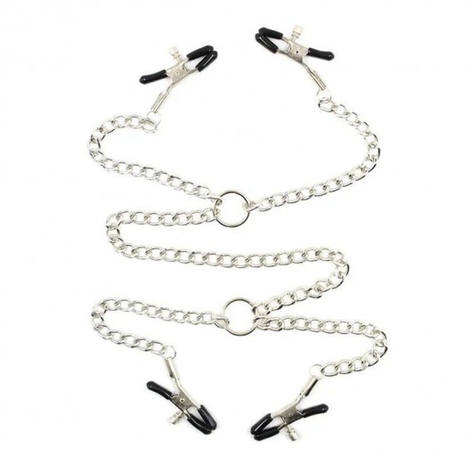 Серебристые зажимы для сосков и половых губ на тонкой цепочке - Notabu - купить с доставкой в Балашихе