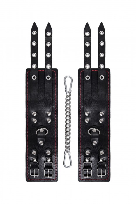 Черные кожаные оковы с двумя ремнями и контрастной строчкой - Pecado - купить с доставкой в Балашихе