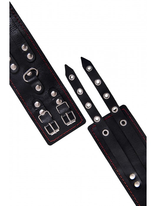 Черные кожаные оковы с двумя ремнями и контрастной строчкой - Pecado - купить с доставкой в Балашихе