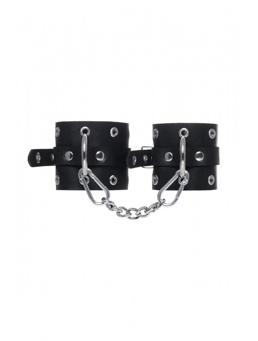 Черные кожаные однослойные наручники с люверсами - Pecado - купить с доставкой в Балашихе