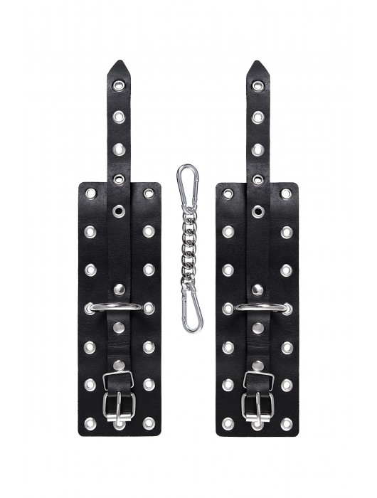Черные кожаные однослойные наручники с люверсами - Pecado - купить с доставкой в Балашихе