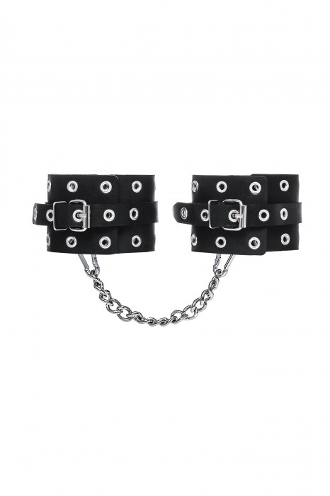 Черные кожаные однослойные оковы с люверсами - Pecado - купить с доставкой в Балашихе